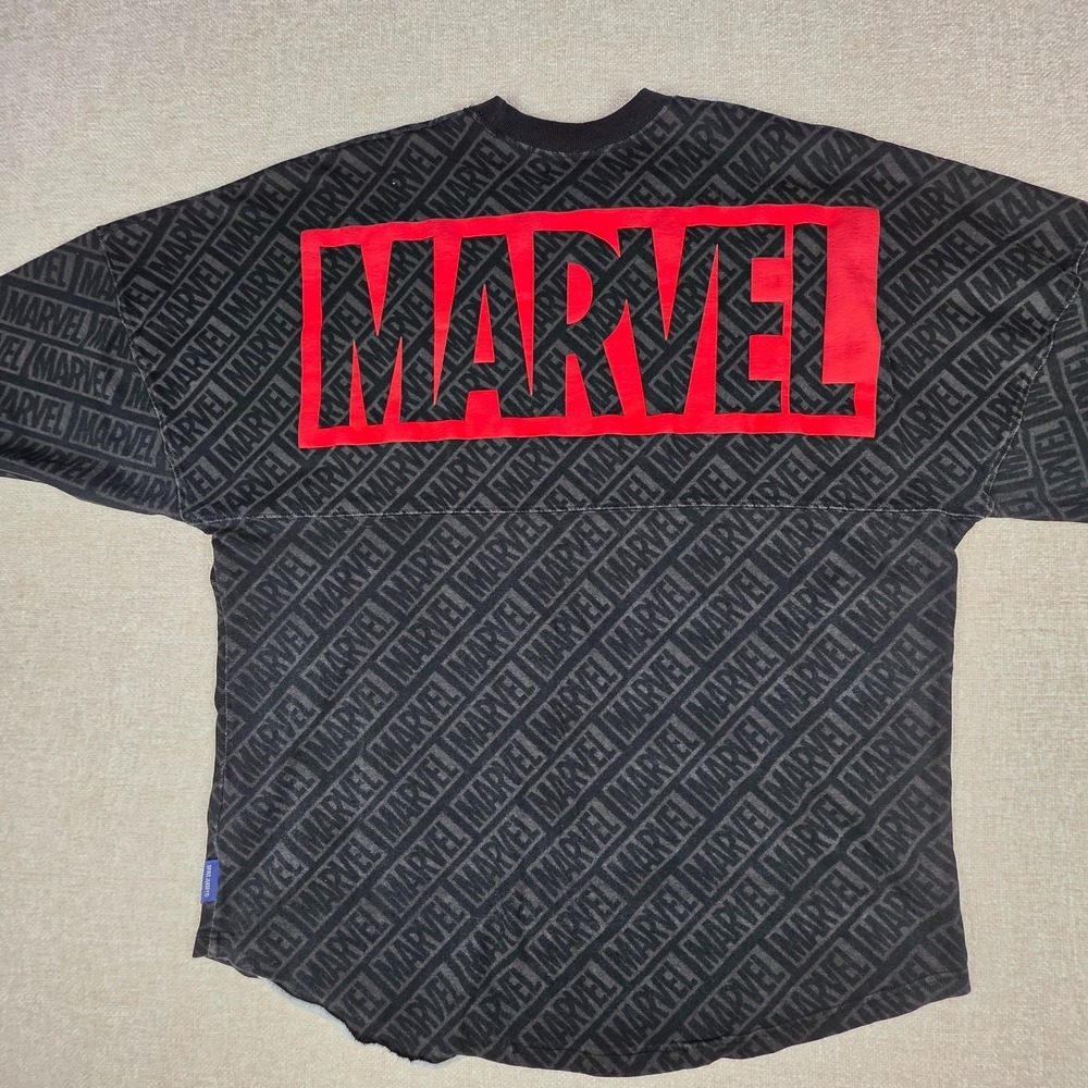 Marvel Spirit Jersey Mens LARGE Black Logo All Over Print Long Sleeve Shirt